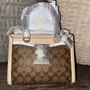 Coach Brown and Cream Satchel with Signature Monogram